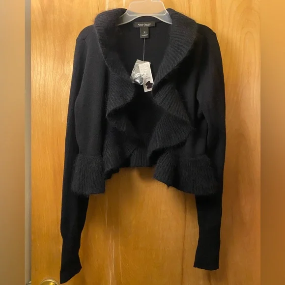 WHBM NWT Wool Rabbit Blend Ruffle Shrug Sweater Cardigan Bolero - Sz M - Picture 3 of 14